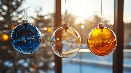Colorful hanging ornaments closeup festive environment interior decor home vibrant viewpoint holiday concept
