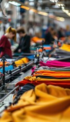 Naklejka premium Eco-Friendly Textile Manufacturing with Automated Machinery and Quality Control Specialists