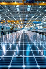 Naklejka premium Solar Panel Manufacturing: Robotics and Quality Control in Modern Assembly Plant