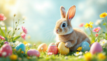 Easter celebration HD background. Bunny and egg for Easter background celebration