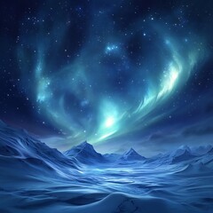 Fototapeta premium Stunning Aurora Borealis Over Snow-Covered Arctic Terrain