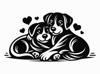 Dog  Silhouette, Dog Hugging, Dog lover, Puppy love Black Vector Illustration