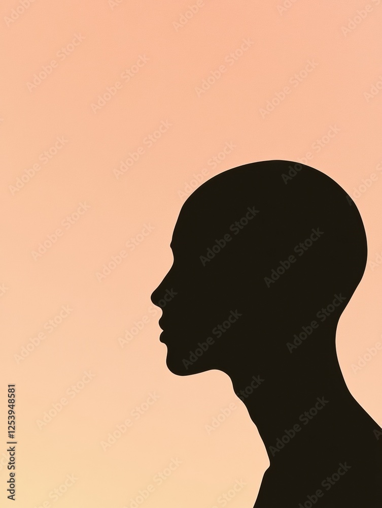 Fototapete silhouette of a person at sunset displaying distinct bald patches and an elegant profile against a s