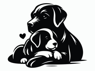 Dog  Silhouette, Dog Hugging, Dog lover, Puppy love Black Vector Illustration