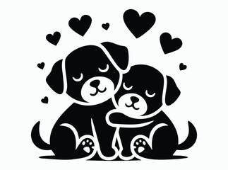 Dog  Silhouette, Dog Hugging, Dog lover, Puppy love Black Vector Illustration