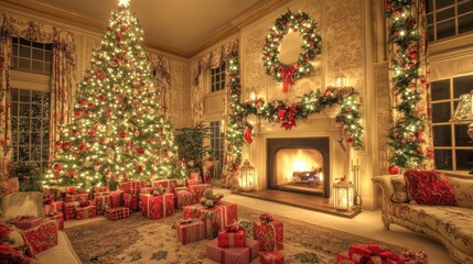 A Luxurious Christmas Eve in a Grand Living Room