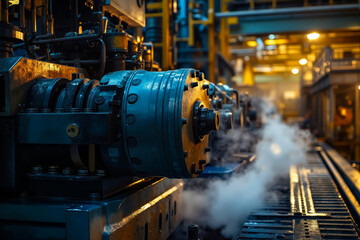 A machine that is sitting on a conveyor belt in a factory