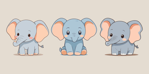 Three Adorable Baby Elephants Cartoon Vector Icon Illustration stickers