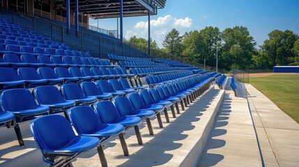 Obraz premium Vacant Blue Seats in a Stadium, Rows of Plastic Chairs Awaiting Spectators at the Arena