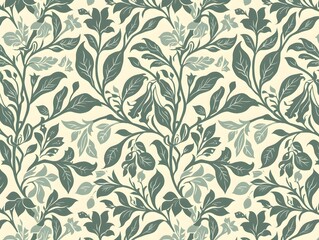 Enchanted Garden Floral Pattern: A delicate and intricate botanical design featuring entwined leaves and delicate blossoms in shades of green,  creating a captivating and timeless floral pattern.