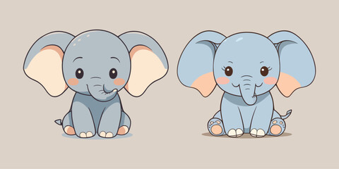 Two Cute Baby Elephants Cartoon Vector Icon Illustration stickers