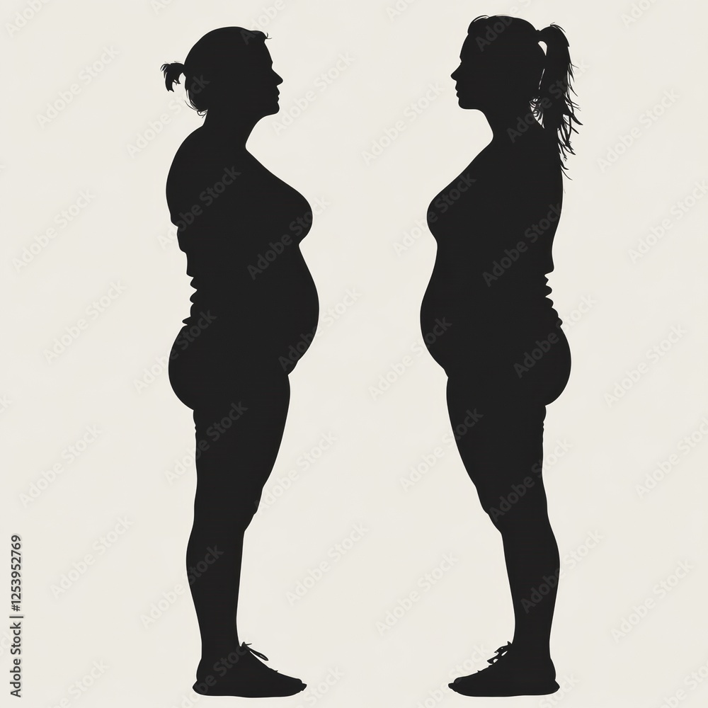 Poster significant weight loss transformation showcasing before and after silhouettes of a person in a neut