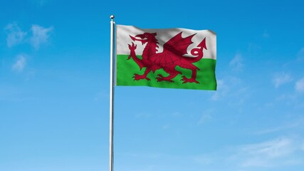High detailed flag of Wales. National Wales flag. Europe. 3D Render.