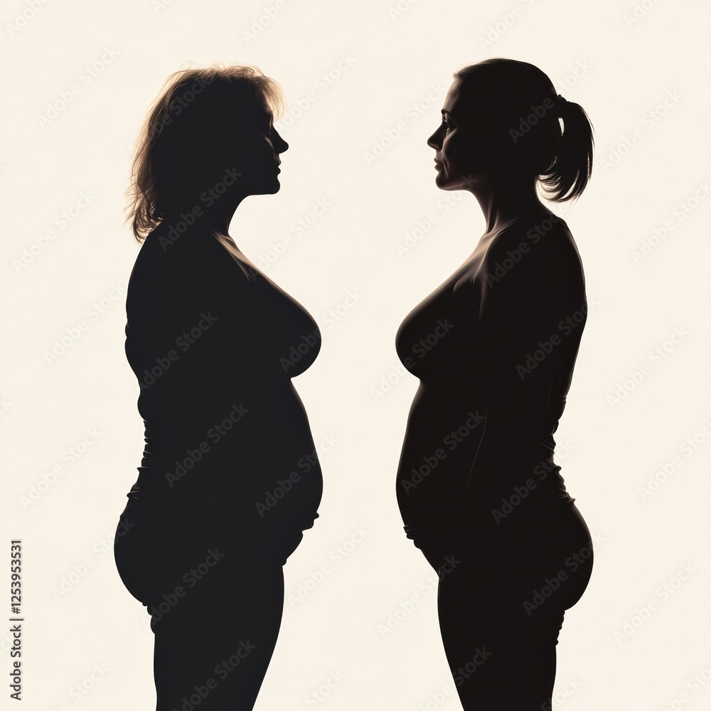 Poster weight loss transformation shown through silhouette before and after changes in body shape. generati