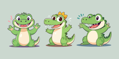 Obraz premium Three Cute Baby Crocodiles Cartoon Vector Icon Illustration stickers