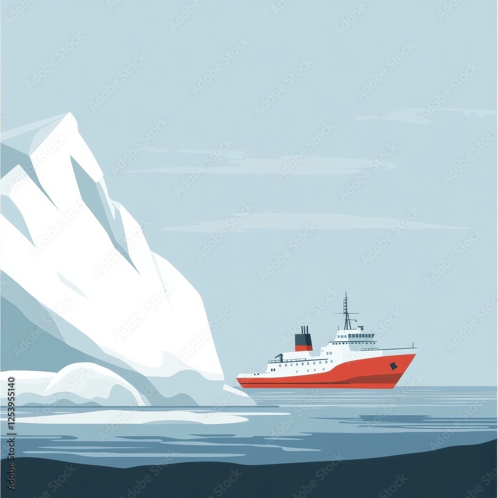 Aufkleber ship navigating icy waters near a massive glacier in a remote arctic region during daylight hours. g