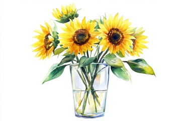 Obraz premium Watercolor sunflowers in a glass vase