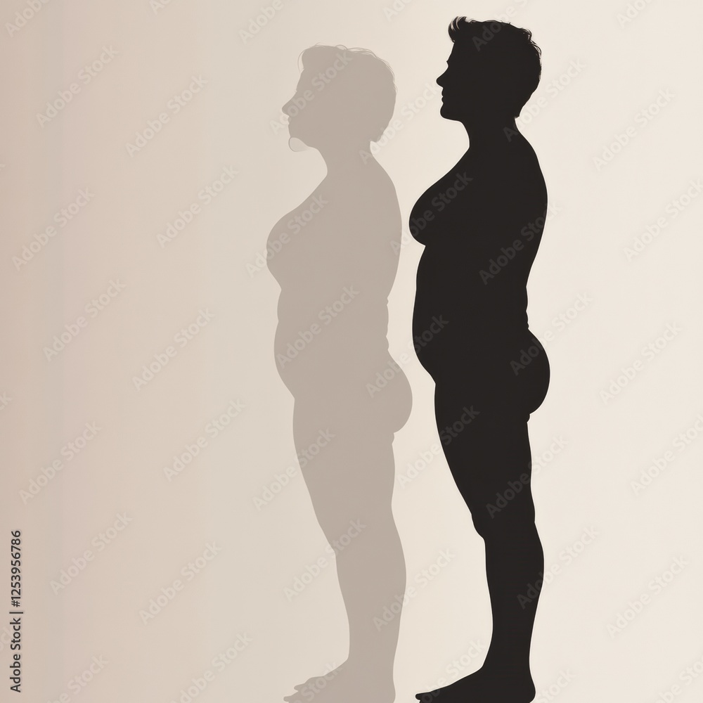 Poster weight loss transformation silhouette showing progress and achievement over time. generative ai