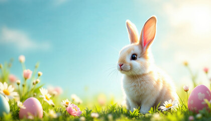Obraz premium Easter celebration HD background. Bunny and egg for Easter background celebration