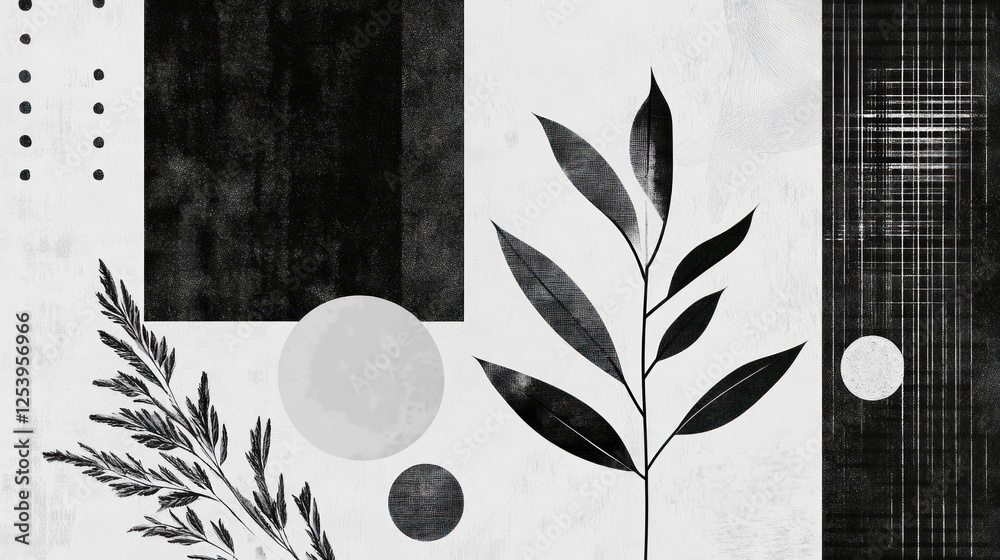 Wall mural Monochromatic Botanical Abstract: A Study in Greyscale