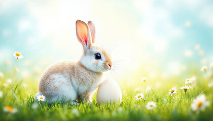 Fototapeta premium Easter celebration HD background. Bunny and egg for Easter background celebration