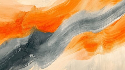Obraz premium Abstract painting featuring brushstrokes in orange gray and beige