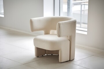 Modern Minimalist Cream Upholstered Armchair Lounge Chair Design