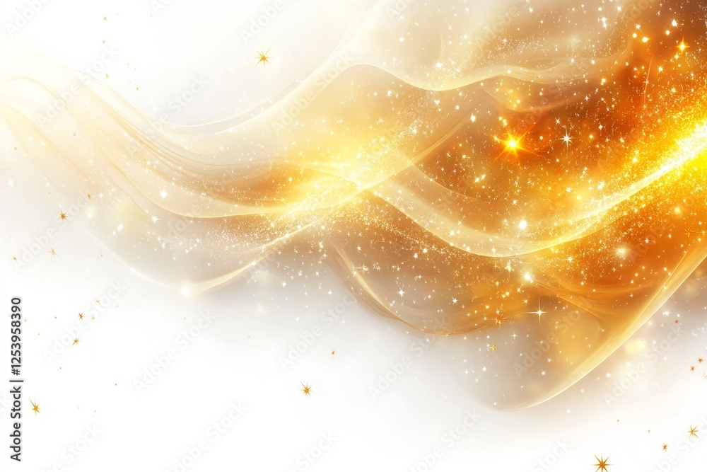 Poster gold abstract waves on white background with sparkles