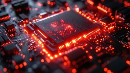 Obraz premium A close-up of a glowing circuit board, illustrating advanced technology and electronics.
