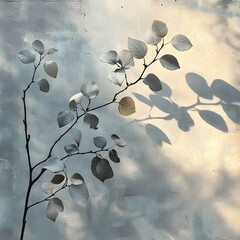 A delicate shadow of leaves cast over a muted gray background.