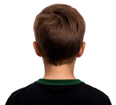 Brown-haired boy facing away, transparent bg