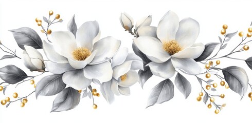Fototapeta premium Elegant Magnolia Floral Arrangement Border