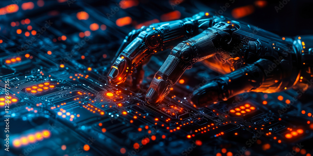 Poster futuristic artificial intelligence integration in networking tools highlighting intelligent automati