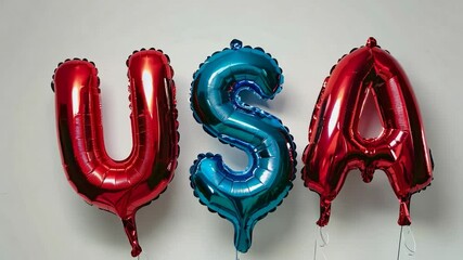 Shiny foil balloons in the shape of the word "USA," celebrating U.S. Independence Day with festive, patriotic flair and vibrant colors. - Powered by Adobe