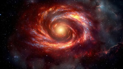 Spiral Galaxy With Glowing Red Orange Colors