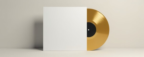Luxury gold vinyl mock-up; plain white sleeve, black inner , vinyl record, product, album art