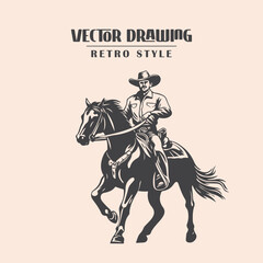 Fototapeta premium Cowboy Riding Horse Retro Style Stock Vector Illustration
