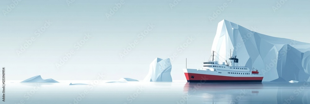 Aufkleber expedition vessel navigating icy waters near massive ice formations in serene conditions. generative
