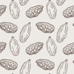 Seamless vector pattern with Cardamom aromatic camphor. Repeating background with spice fresh dried fruit pods of cardamom plants. Design for Eastern medicine, food, Ayurveda, harvest seeds cardamum