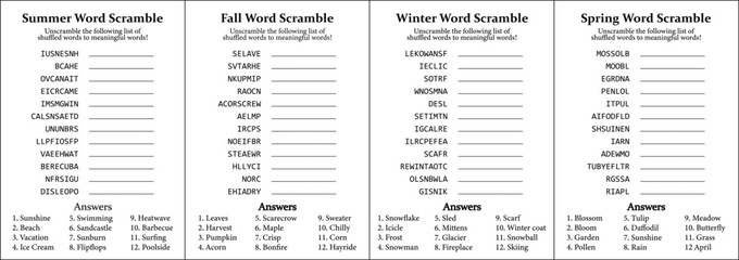 All Seasons Word Scramble and Puzzle, Fun Educational Game for Kids, Teens & Adults