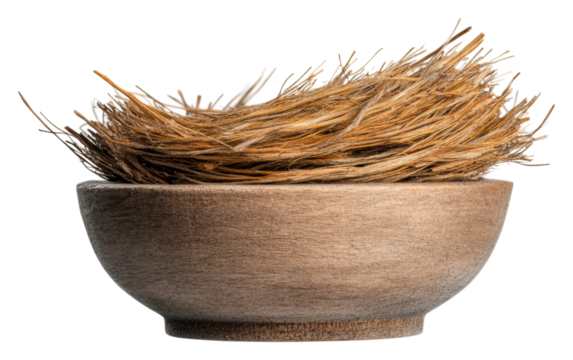 Natural fiber nest in a wooden bowl for decoration