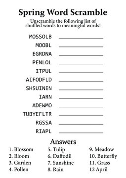 Spring Word Scramble and Puzzle, Fun Educational Game for Kids, Teens & Adults