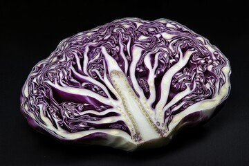 Obraz premium ripe purple cabbage sliced in half, revealing intricate inner patterns