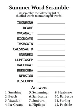 Summer Word Scramble and Puzzle, Fun Educational Game for Kids, Teens & Adults