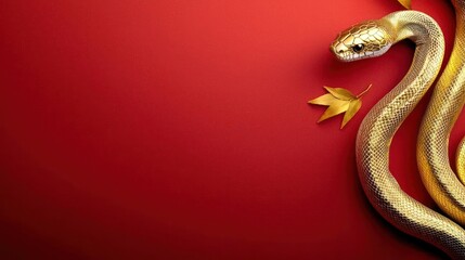 Obraz premium Golden Snake On Red Background