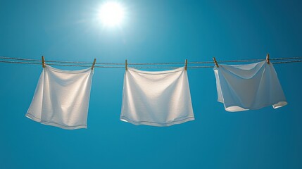 White clothing drying in sunlight against blue sky