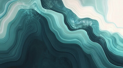 Abstract teal blue white gradient background, acrylic texture, dynamic wave shapes, smooth flowing pattern, 3D design