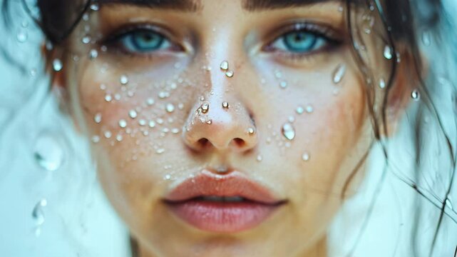 4k video of a model woman with water droplets.
