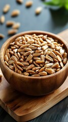 Spicy sunflower seeds in a bowl afternoon light food image natural setting slight angle view deeply seasoned treat