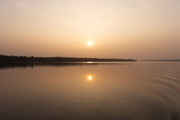 Mangrove forest island at Sundarban tiger reserve during sunset, India